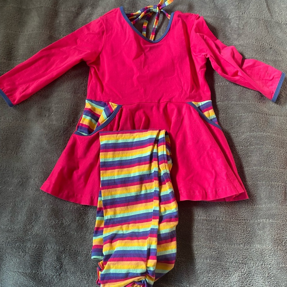 Pink Peplum Ensemble with Rainbow Stripes